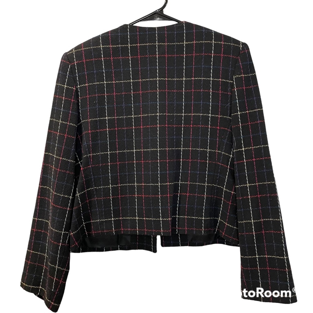 Private Concepts Jacket 5 Button Front Black Plaid Wool Blend Gently Worn Size12 - Picture 2 of 8